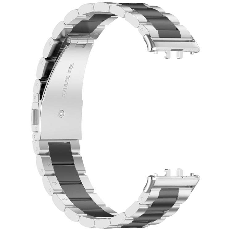 For Samsung Galaxy Fit 3 SM-R390 Three Bead Stainless Steel Metal Watch Band(Silver+Black)