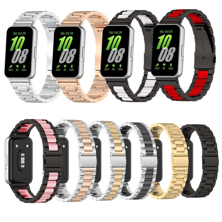 For Samsung Galaxy Fit 3 SM-R390 Three Bead Stainless Steel Metal Watch Band(Black+Red)