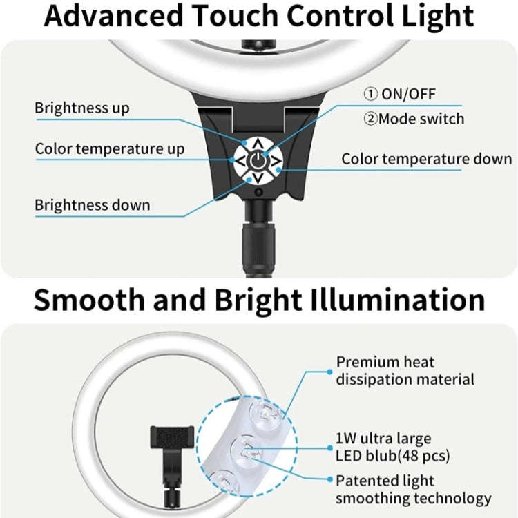 JMARY FM-12R Photography LED Fill Light 12-inch Video Recording Ring Light(US Plug)