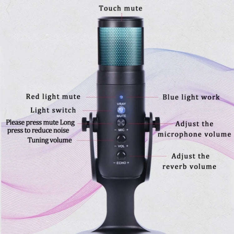 JMARY MC-PW9 USB Cable Microphone Voice Recording Tool RGB Light