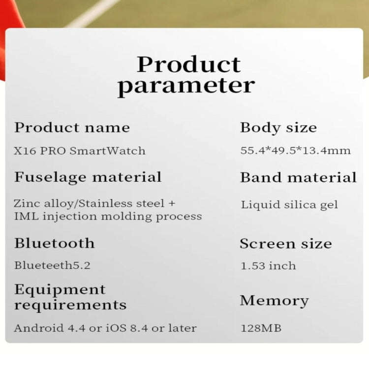 X16pro 1.53 inch Color Screen Smart Watch, Support Bluetooth Call / Heart Rate / Blood Pressure /...