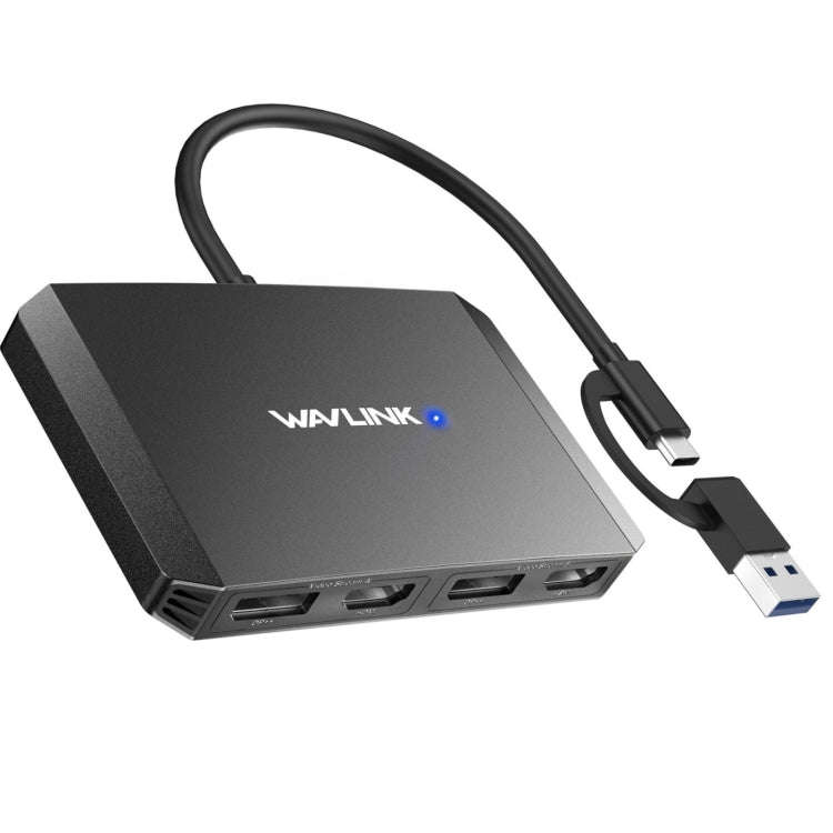 WAVLINK WL-UG69DH2 Dual Monitor USB+Type-C to Dual 4K HD DisplayPort Adapter Splitter(Black)