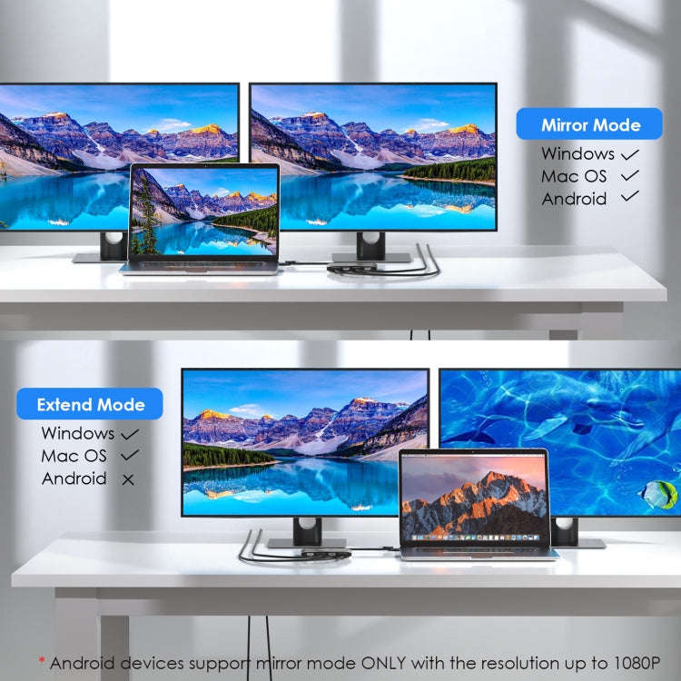 WAVLINK WL-UG69DH2 Dual Monitor USB+Type-C to Dual 4K HD DisplayPort Adapter Splitter(Black)