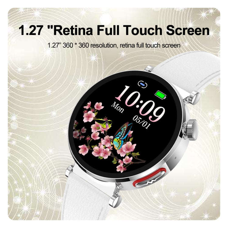 ET490 1.27 inch Color Screen Smart Watch Leather Strap, Support Bluetooth Call / ECG(White)