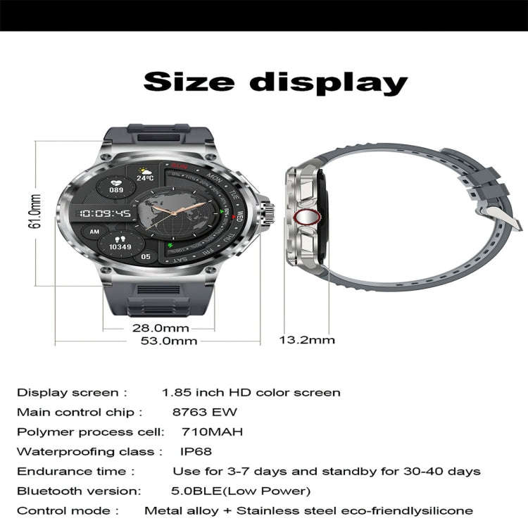 V69 1.85 inch Color Screen Smart Watch, Support Bluetooth Call / Heart Rate / Blood Pressure / Bl...