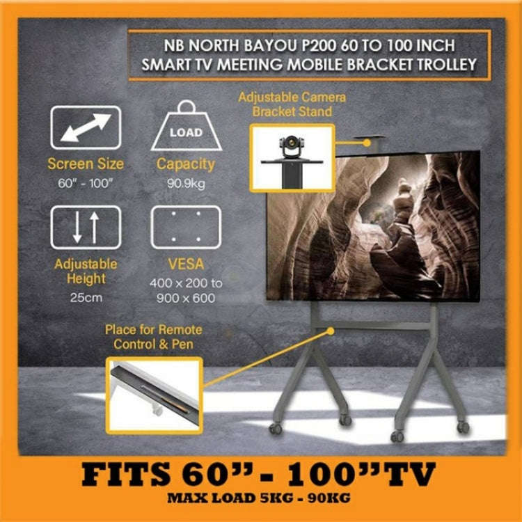 NB P200 60-100inch Video Conferencing Television Floor Stand SPCC Steel TV Mobile Cart