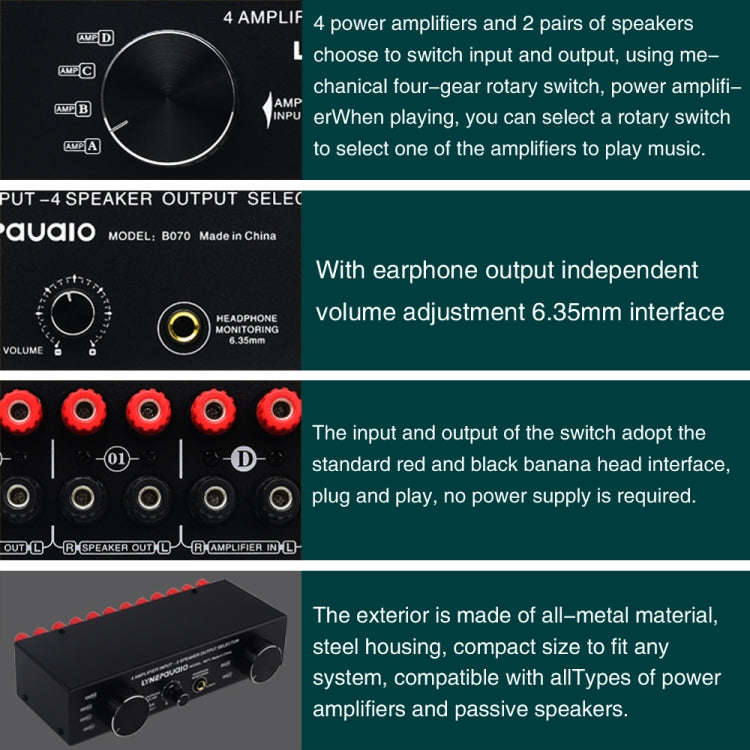 B071 4 Input 2 Output or 2 In 4 Out Power Amplifier Speaker Selector Switcher