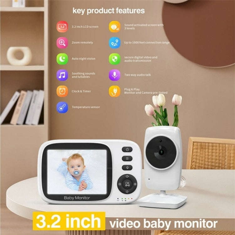 MC632A 2 Way Voice Talk Temperature Monitoring Baby Camera 3.2 inch Screen Baby Monitor(US Plug)