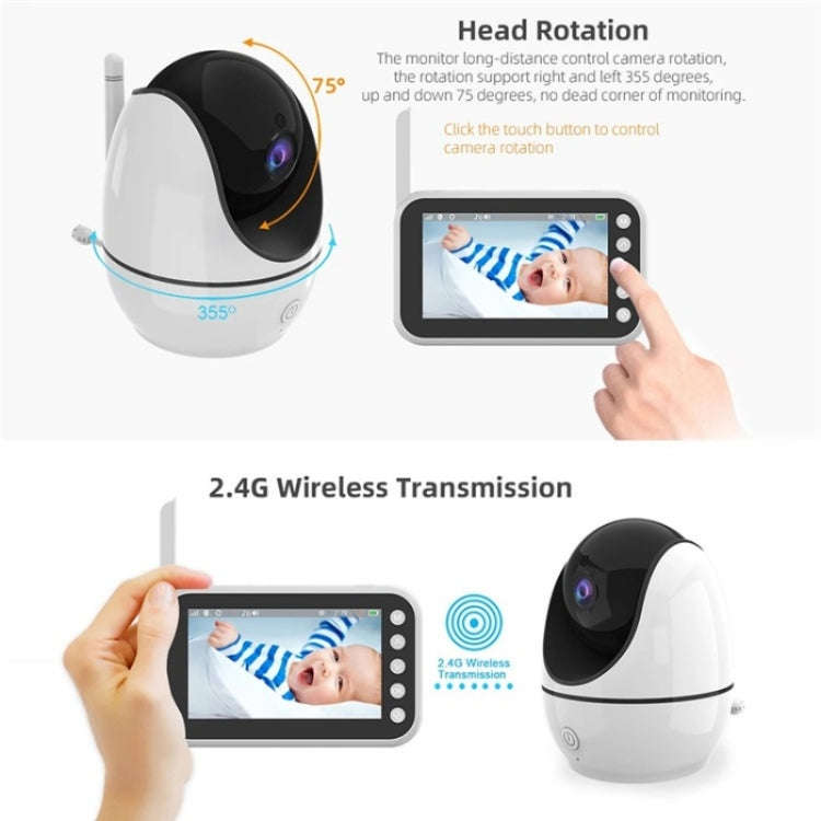 ABM200 Support Two-Way Voice Temperature Display 4.5-inch Video Baby Monitor Music Player(EU Plug)
