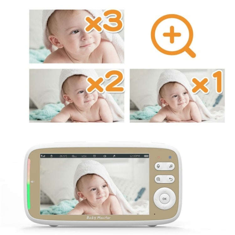 VB803 Built-in Lullabies PTZ Rotation HD Baby Security Camera 5-inch Baby Monitor(US Plug)