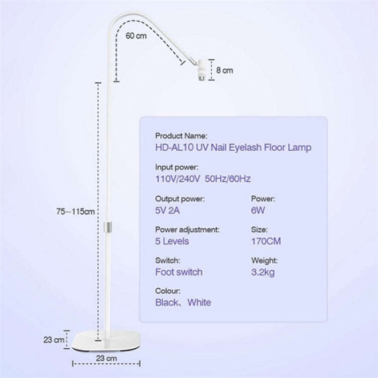 HD-AL10 UV Manicure Eyelash Beauty Floor Lamp Focus Adjustment Touch Dimming with Foot Switch, Pl...
