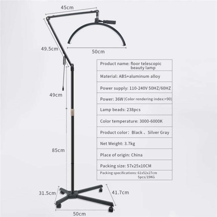 M50X For Lash Artists 20 inch LED Half Moon Light with Pulley Bracket Nail Skin Beauty Lamp(EU Plug)