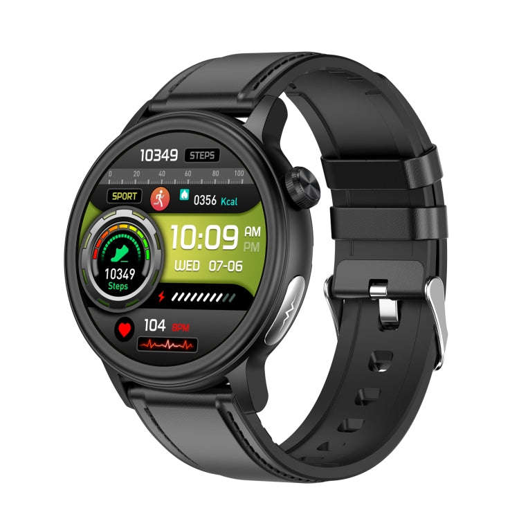 ET470 1.39 inch Color Screen Smart Watch Leather Strap, Support Bluetooth Call / ECG(Black)