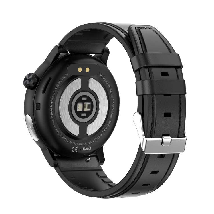 ET470 1.39 inch Color Screen Smart Watch Leather Strap, Support Bluetooth Call / ECG(Black)