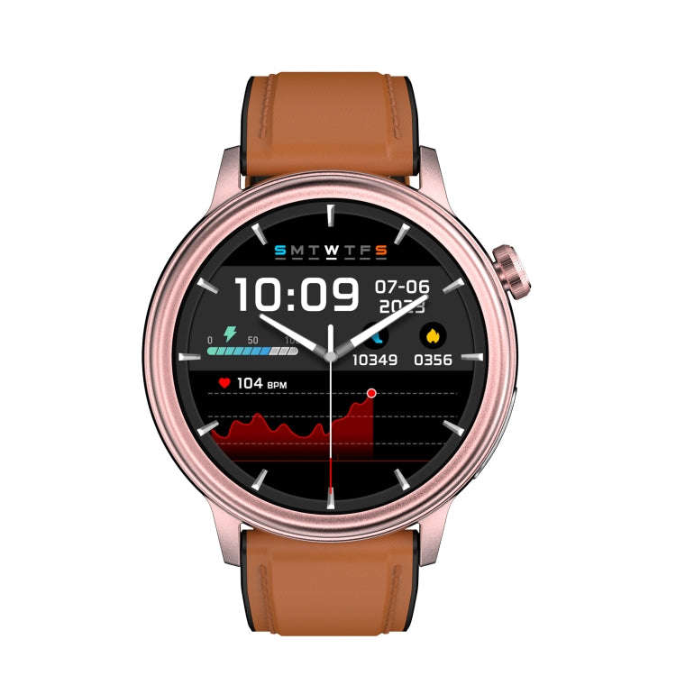 ET470 1.39 inch Color Screen Smart Watch Leather Strap, Support Bluetooth Call / ECG(Brown)