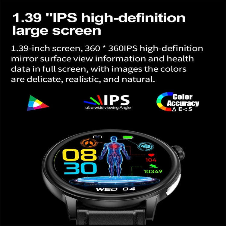 ET470 1.39 inch Color Screen Smart Watch Leather Strap, Support Bluetooth Call / ECG(Brown)