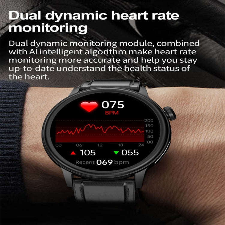 ET470 1.39 inch Color Screen Smart Watch Leather Strap, Support Bluetooth Call / ECG(Black)