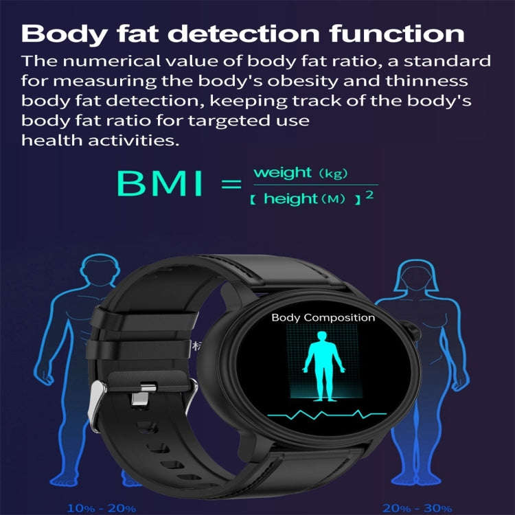ET470 1.39 inch Color Screen Smart Watch Leather Strap, Support Bluetooth Call / ECG(Black)