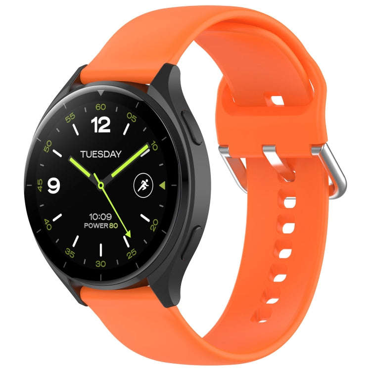 For Xiaomi Watch 2 Solid Color Metal Silver Buckle Silicone Watch Band, Size: L(Orange)