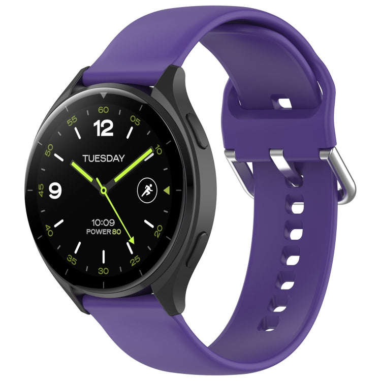 For Xiaomi Watch 2 Solid Color Metal Silver Buckle Silicone Watch Band, Size: L(Purple)