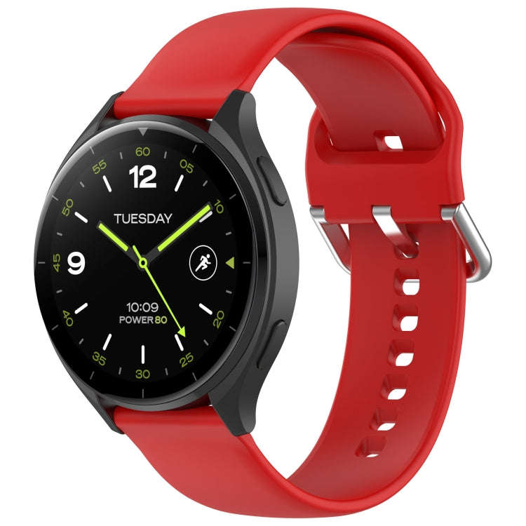 For Xiaomi Watch 2 Solid Color Metal Silver Buckle Silicone Watch Band, Size: L(Red)