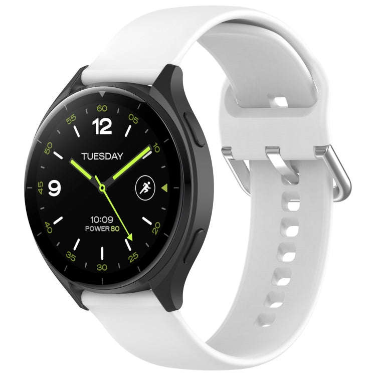 For Xiaomi Watch 2 Solid Color Metal Silver Buckle Silicone Watch Band, Size: L(White)