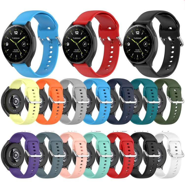 For Xiaomi Watch 2 Solid Color Metal Silver Buckle Silicone Watch Band, Size: L(Cyan)
