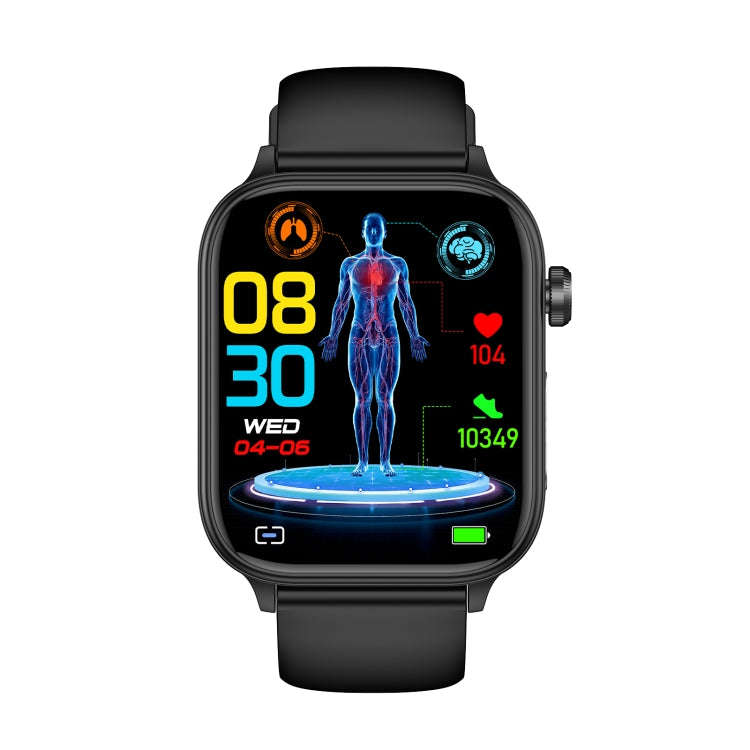 ET570 1.96 inch Color Screen Smart Watch Silicone Strap, Support Bluetooth Call / ECG(Black)