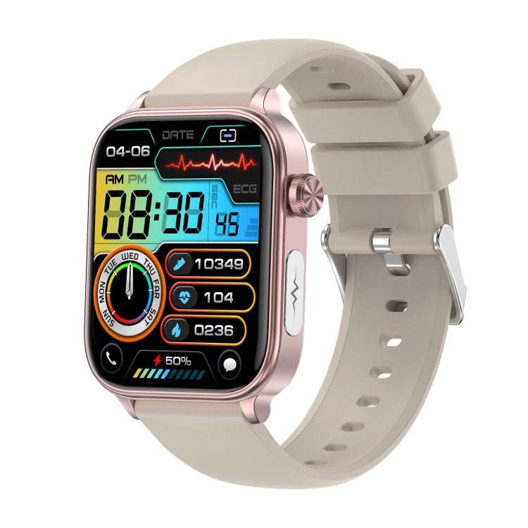 ET570 1.96 inch Color Screen Smart Watch Silicone Strap, Support Bluetooth Call / ECG(Beige)