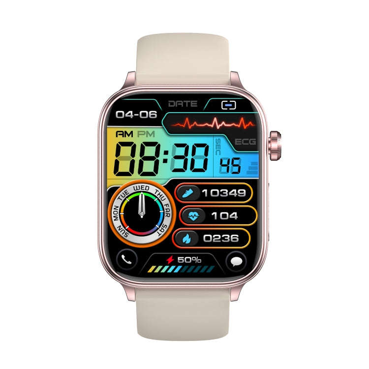 ET570 1.96 inch Color Screen Smart Watch Silicone Strap, Support Bluetooth Call / ECG(Beige)