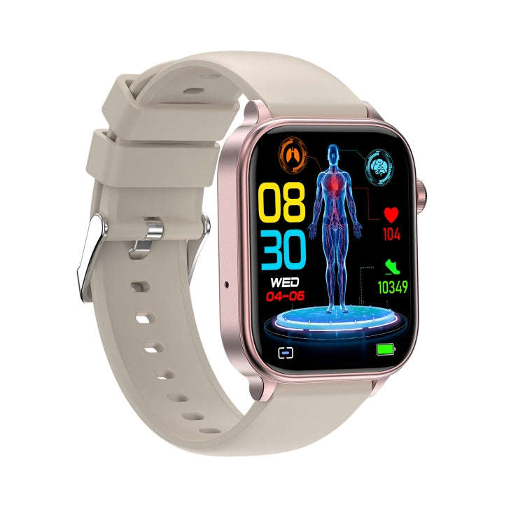 ET570 1.96 inch Color Screen Smart Watch Silicone Strap, Support Bluetooth Call / ECG(Beige)