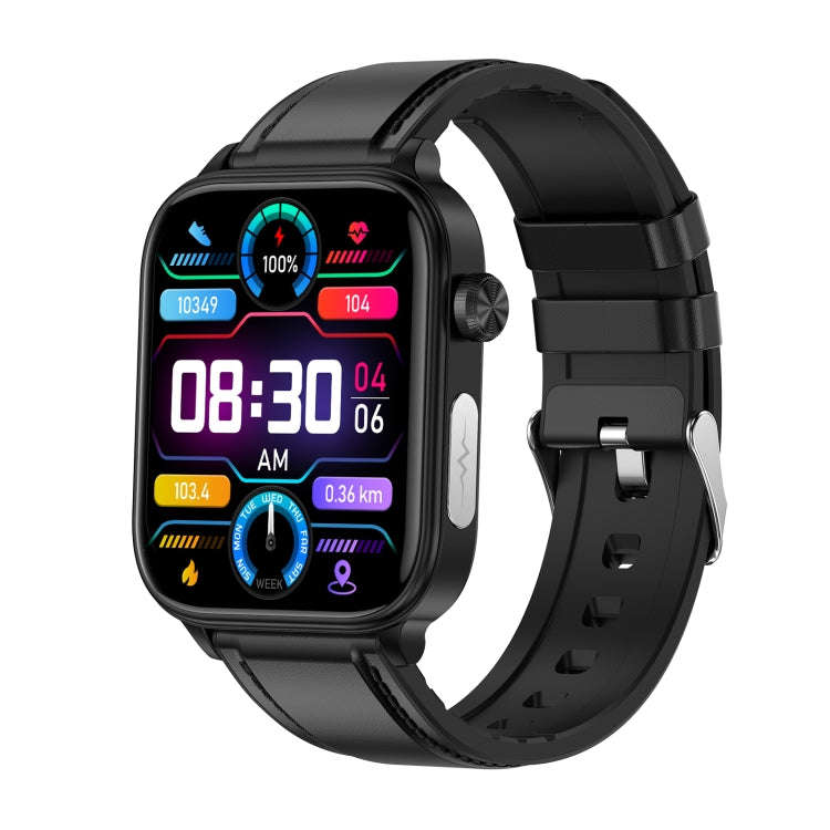 ET570 1.96 inch Color Screen Smart Watch Leather Strap, Support Bluetooth Call / ECG(Black)