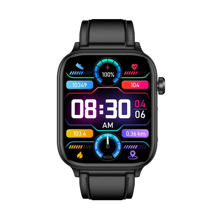 ET570 1.96 inch Color Screen Smart Watch Leather Strap, Support Bluetooth Call / ECG(Black)