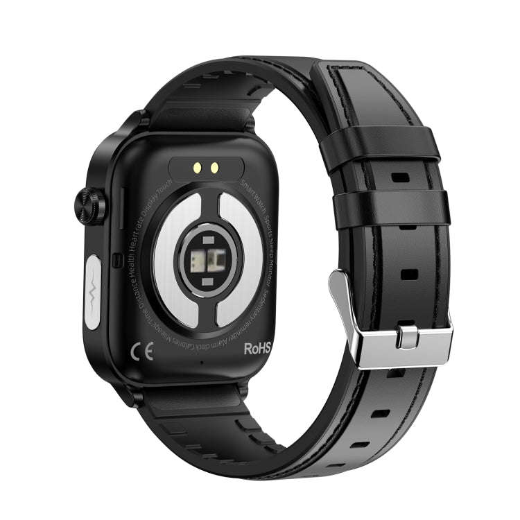 ET570 1.96 inch Color Screen Smart Watch Leather Strap, Support Bluetooth Call / ECG(Black)