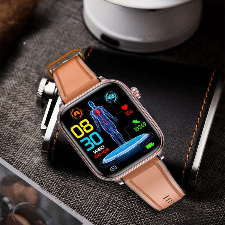 ET570 1.96 inch Color Screen Smart Watch Leather Strap, Support Bluetooth Call / ECG(Brown)