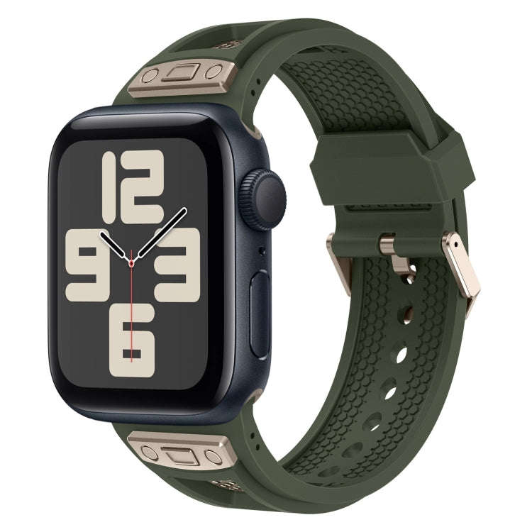 For Apple Watch SE 2023 44mm Breathable Stainless Steel Mesh TPU Watch Band(Green Titanium)