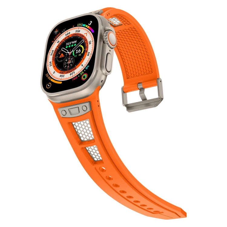 For  Apple Watch Series 9 45mm Breathable Stainless Steel Mesh TPU Watch Band(Orange Titanium)