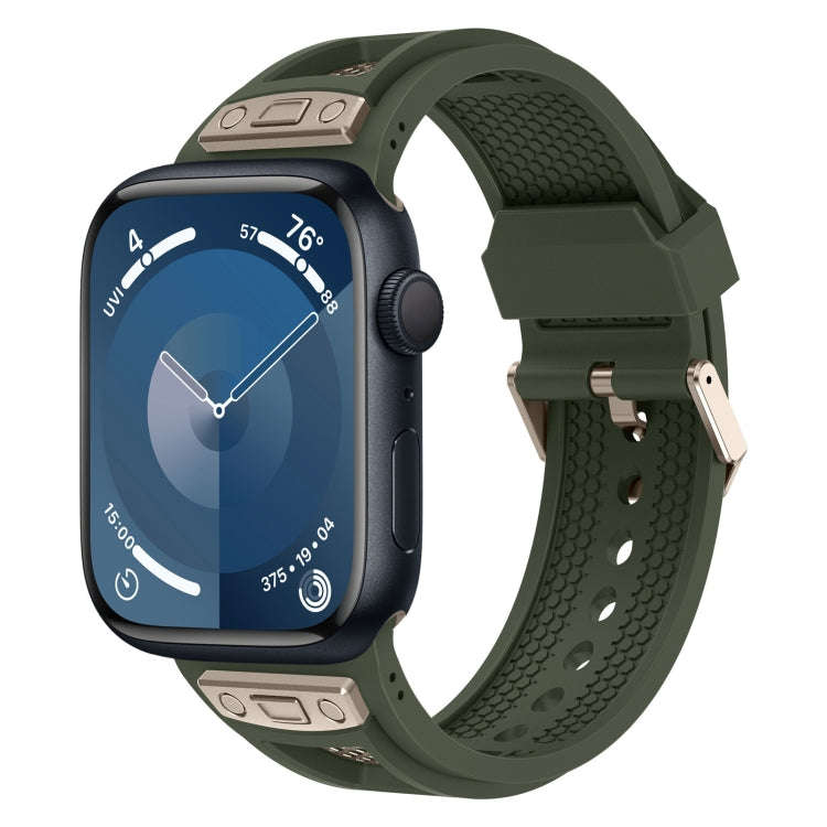 For  Apple Watch Series 9 45mm Breathable Stainless Steel Mesh TPU Watch Band(Green Titanium)