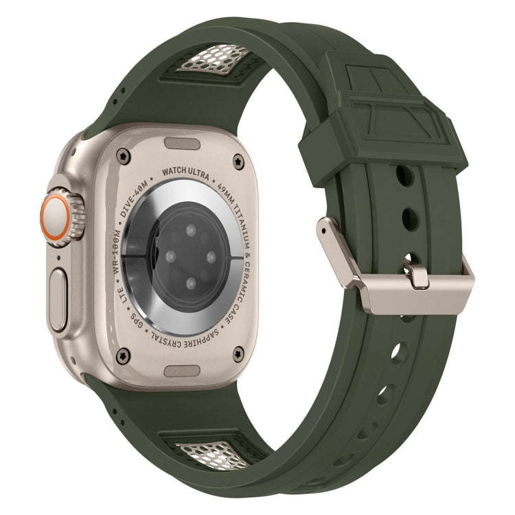 For Apple Watch Series 8 45mm Breathable Stainless Steel Mesh TPU Watch Band(Green Titanium)