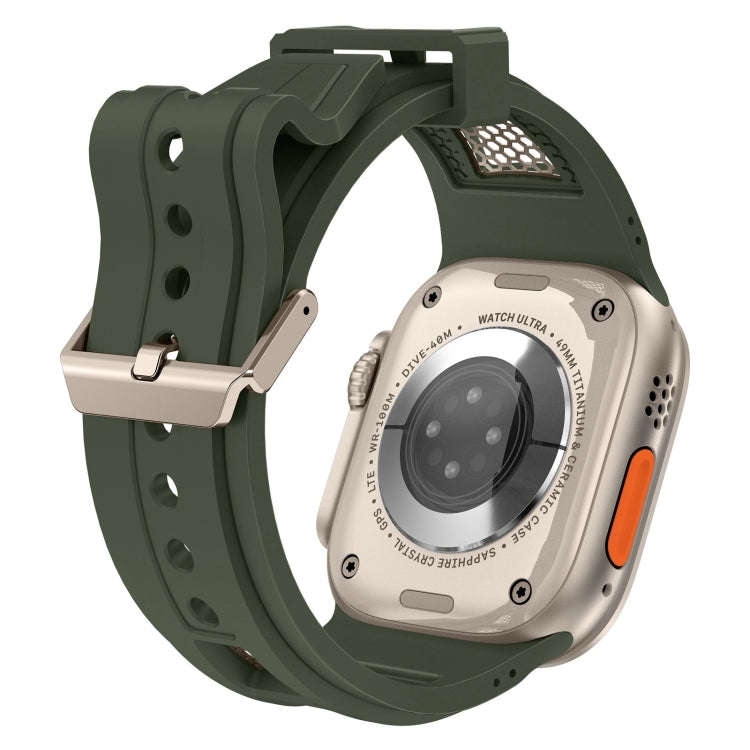 For Apple Watch Series 8 45mm Breathable Stainless Steel Mesh TPU Watch Band(Green Titanium)