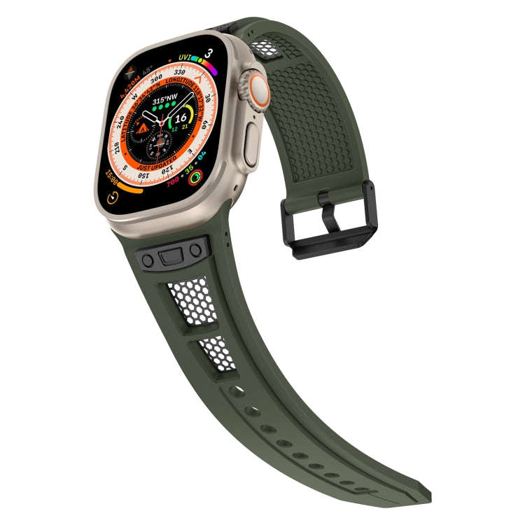 For Apple Watch Series 8 45mm Breathable Stainless Steel Mesh TPU Watch Band(Green Titanium)