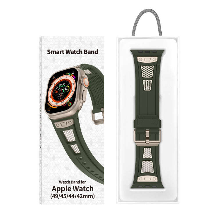 For Apple Watch Series 8 45mm Breathable Stainless Steel Mesh TPU Watch Band(Green Titanium)