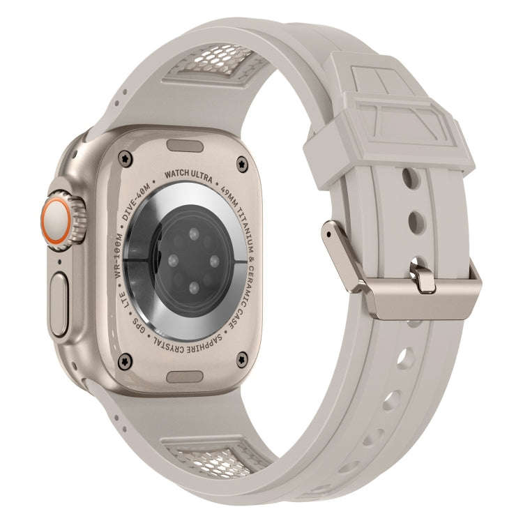 For Apple Watch Series 8 45mm Breathable Stainless Steel Mesh TPU Watch Band(Starlight Titanium)