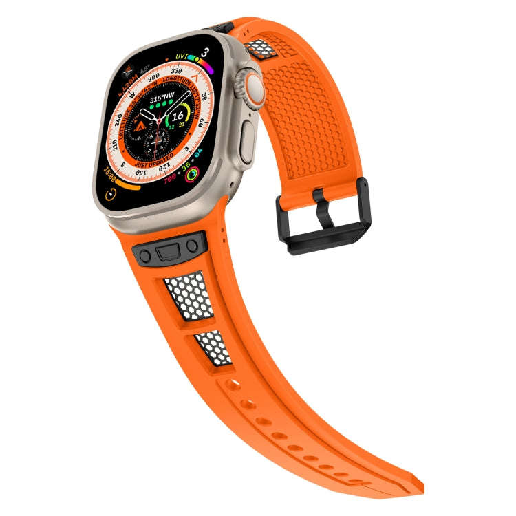 For Apple Watch Series 8 45mm Breathable Stainless Steel Mesh TPU Watch Band(Orange Black)
