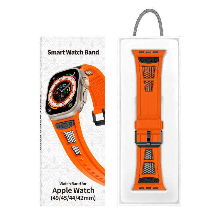For Apple Watch Series 8 45mm Breathable Stainless Steel Mesh TPU Watch Band(Orange Black)