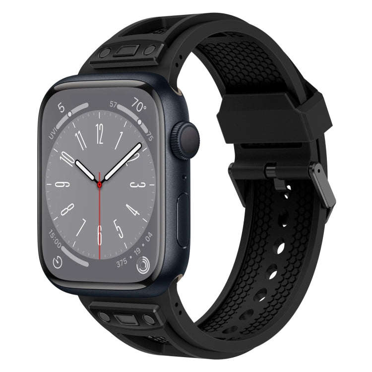 For Apple Watch Series 8 45mm Breathable Stainless Steel Mesh TPU Watch Band(Black Black)