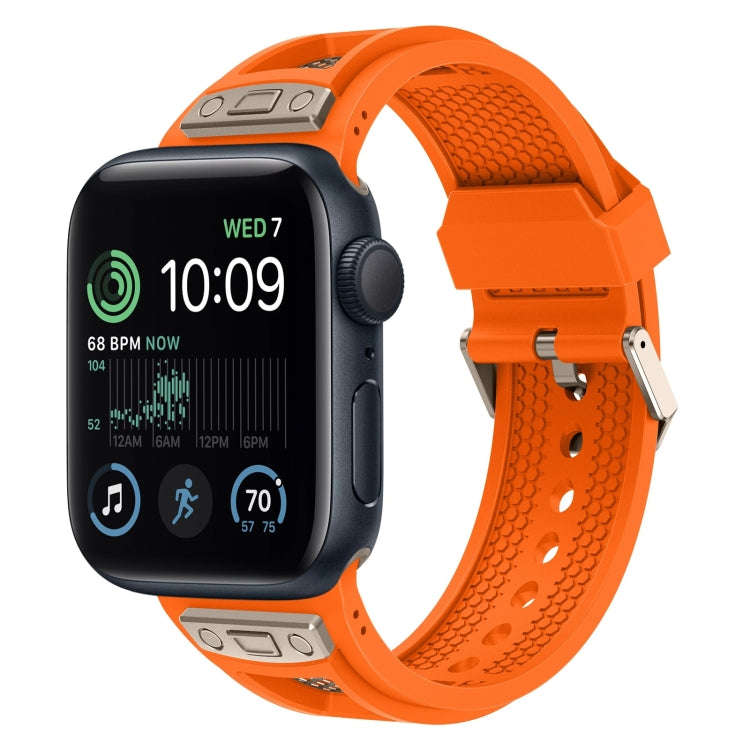 For Apple Watch SE 2022 44mm Breathable Stainless Steel Mesh TPU Watch Band(Orange Titanium)