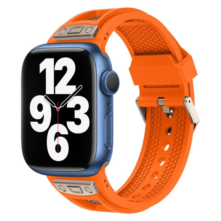 For Apple Watch Series 7 45mm Breathable Stainless Steel Mesh TPU Watch Band(Orange Titanium)