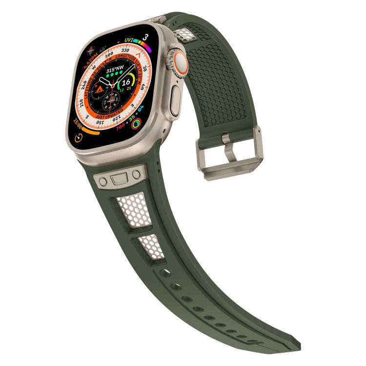 For Apple Watch Series 7 45mm Breathable Stainless Steel Mesh TPU Watch Band(Green Titanium)