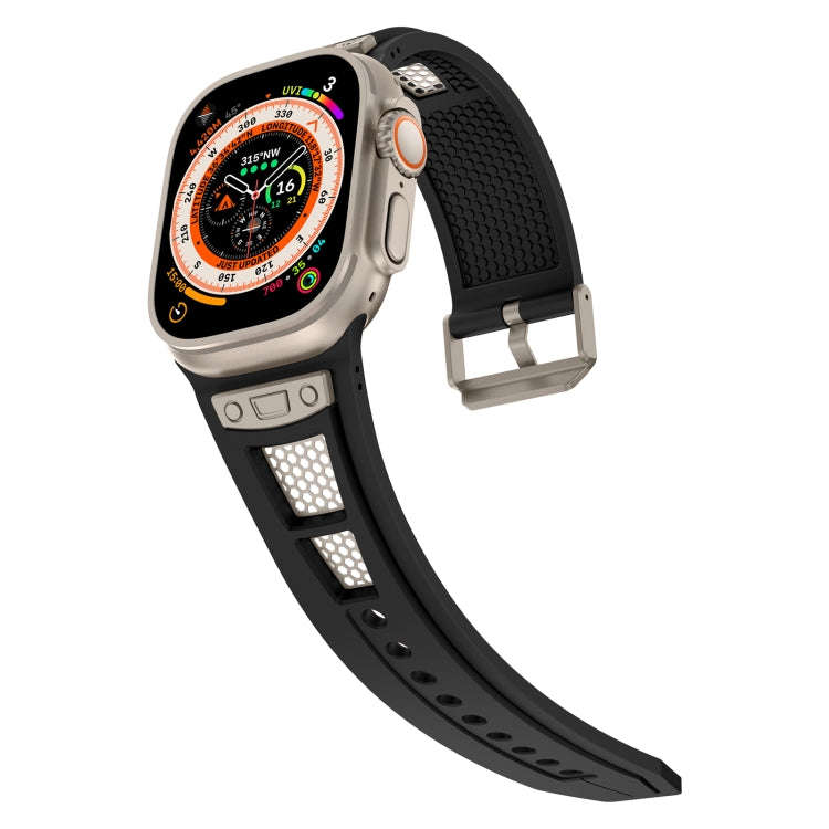 For Apple Watch Series 7 45mm Breathable Stainless Steel Mesh TPU Watch Band(Black Titanium)